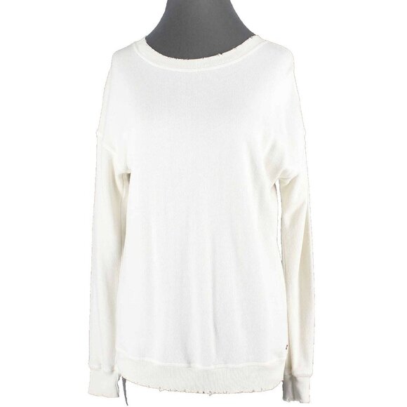 Philanthropy Sz XS Cream Tan Distressed Lace Up Back Cotton Blend Sweater - Picture 1 of 4